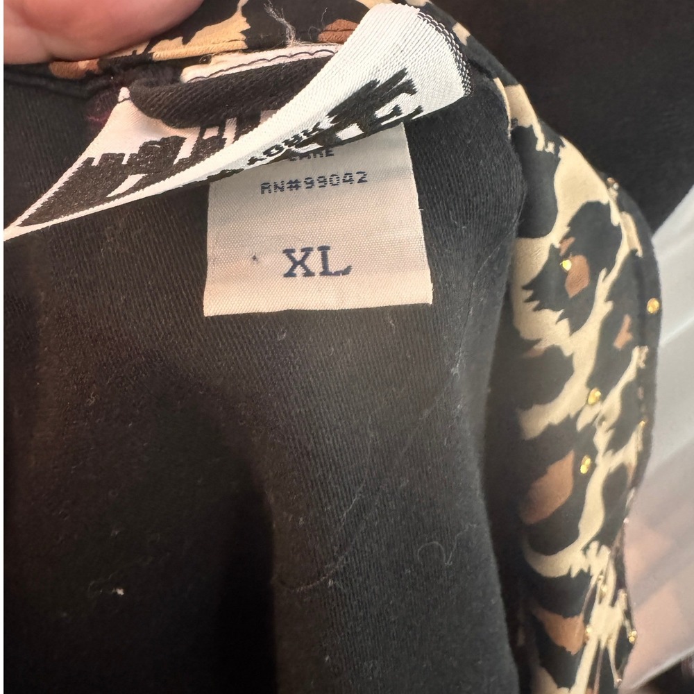 Janie New York Black Denim Jacket Leopard Print Studded Trucker Women Large - Picture 11 of 13